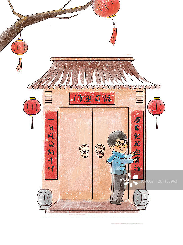 过年贴对联图片素材