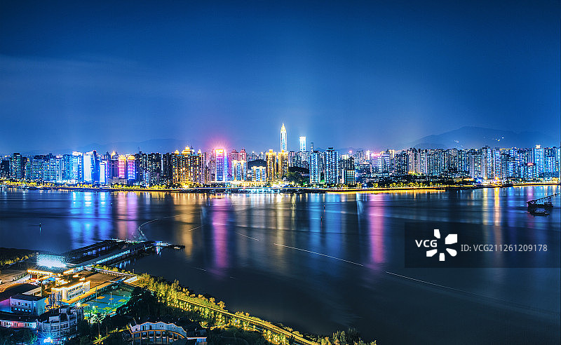温州城市瓯江两岸夜景风光全景图片素材