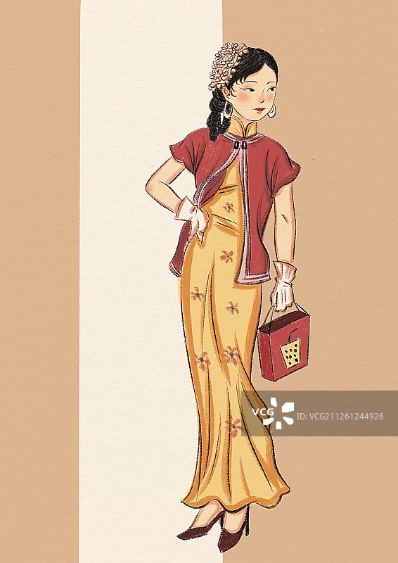 旗袍女孩也爱购物-5图片素材