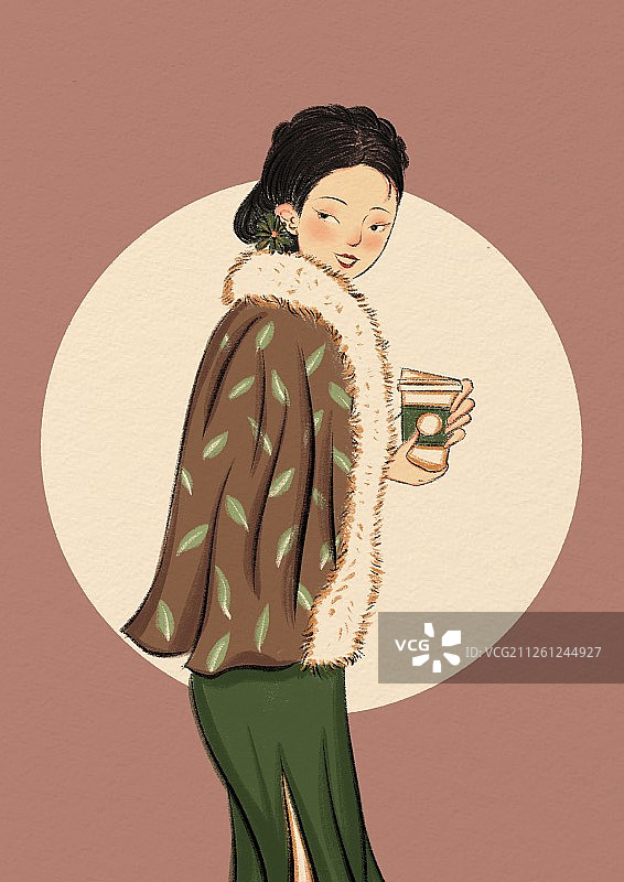 旗袍女孩也爱咖啡-6图片素材