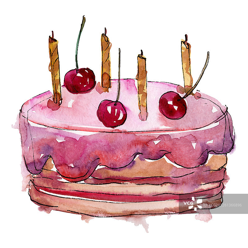 水彩风格的美味水果蛋糕甜点背景插画图片素材