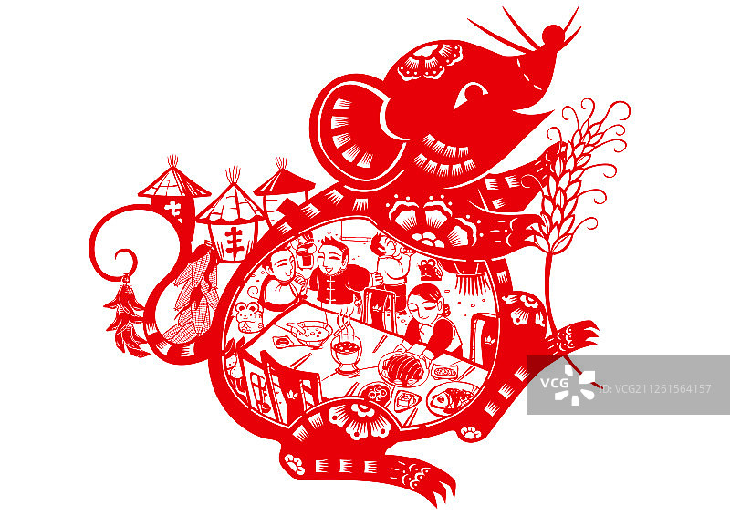 剪纸大红鼠-正月初二图片素材