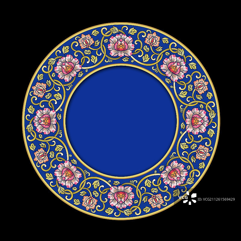 传统的圆形花纹装饰图案，黑色底纹图片素材