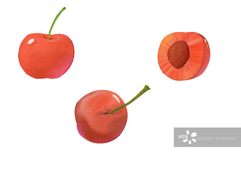 三颗车厘子手绘图片素材