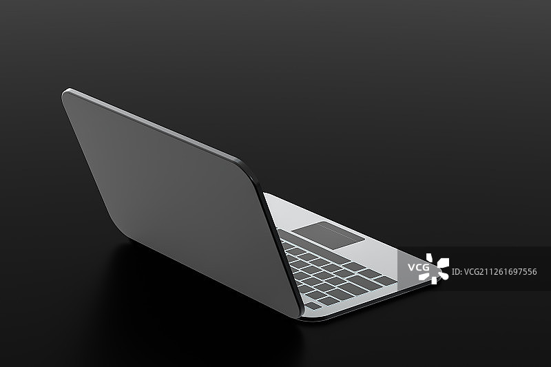 便携笔记本电脑与黑色背景 三维渲染图片素材