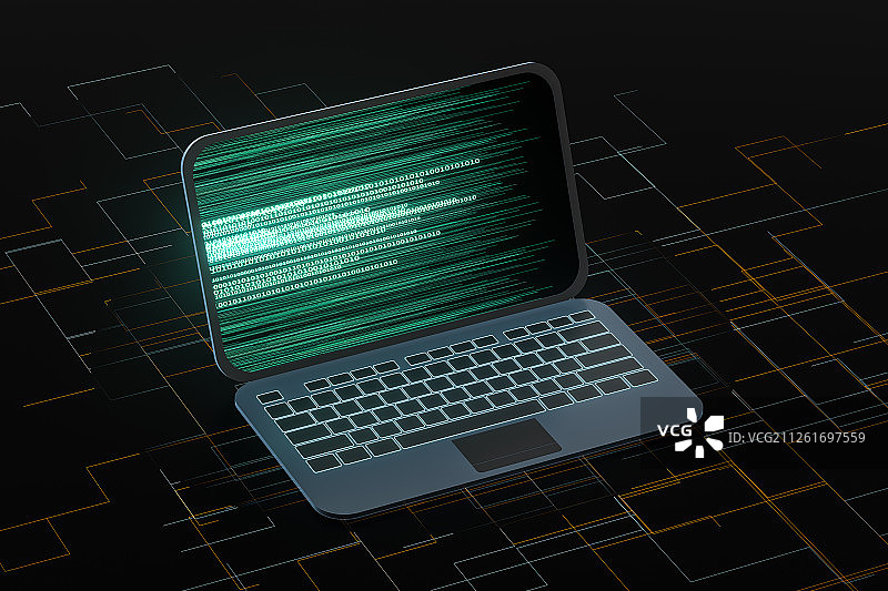 笔记本电脑与大数据科技背景 三维渲染图片素材