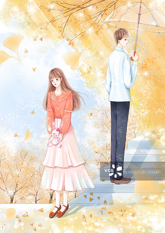 秋日情侣竖版图片素材