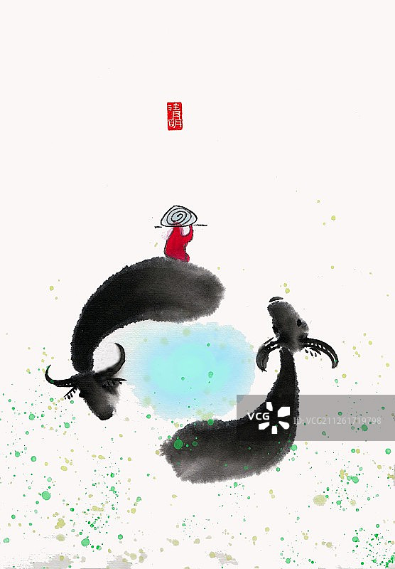 禅意水墨插画二十四节气之清明图片素材