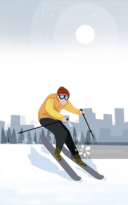 在户外的越野滑雪的运动员竖图图片素材