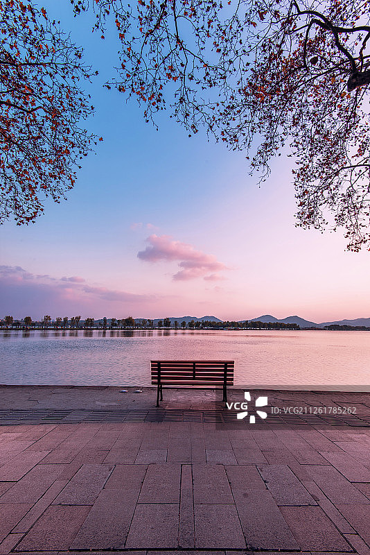 西湖落日美景图片素材