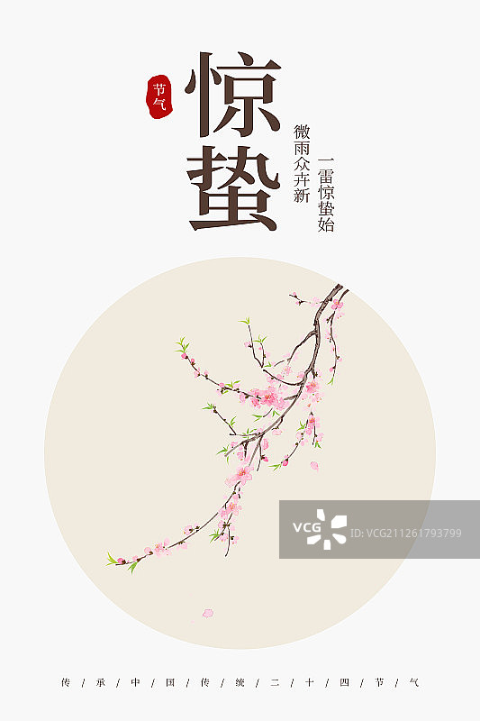 24节气花草插画惊蛰海报图片素材