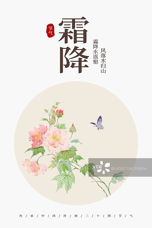 24节气花草插画霜降海报图片素材