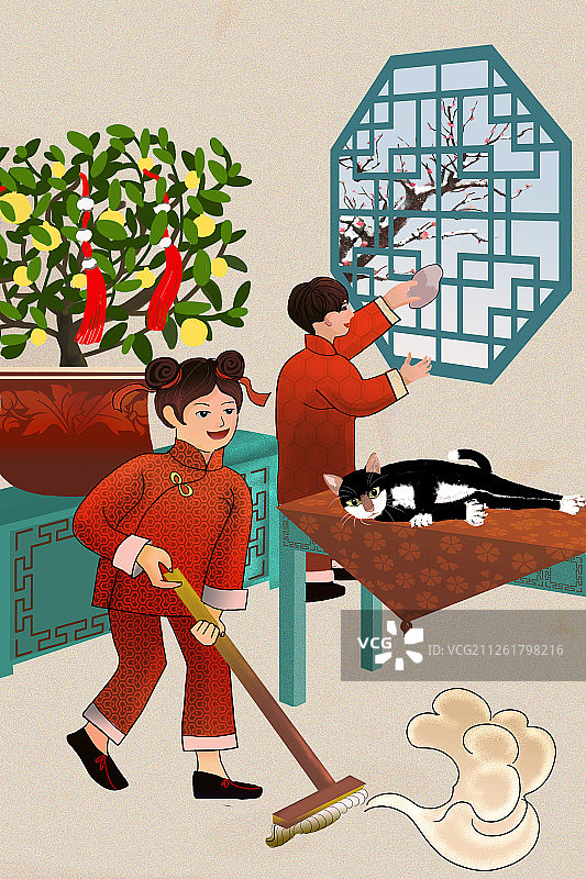 年俗-腊月24扫房子 无字图片素材