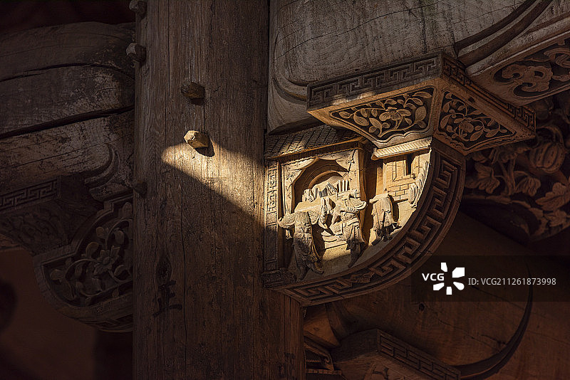 江西婺源徽派建筑汪口俞氏宗祠建筑及木雕艺术图片素材