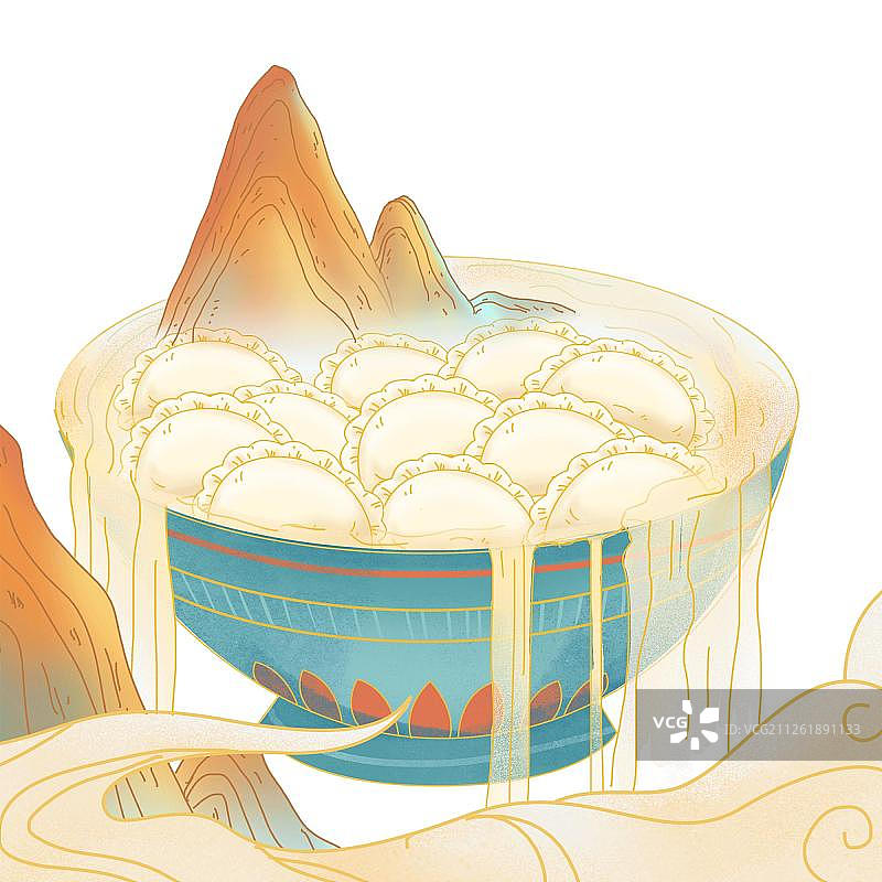 中国风写意水饺山水元素图片素材