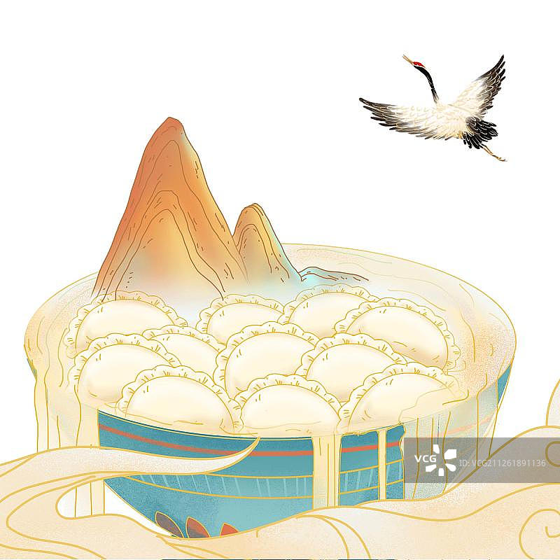 中国风写意水饺山水元素图片素材