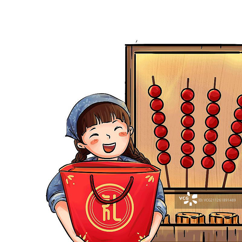 中国风卖年货的小女孩图片素材
