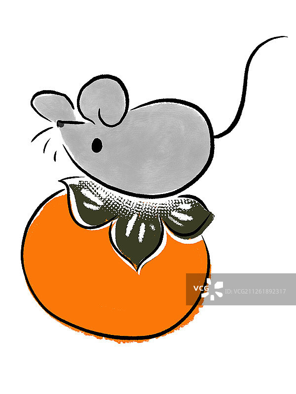 小老鼠和柿子插图图片素材