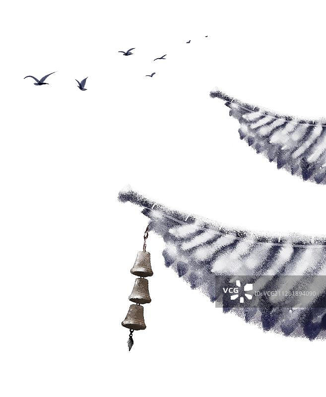 落雪屋檐鸟图片素材