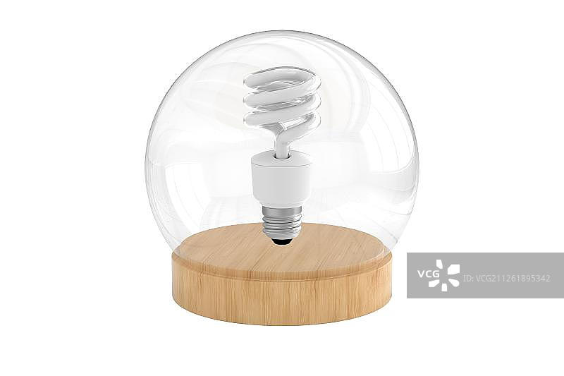 3D玻璃罩内的节能灯泡图片素材