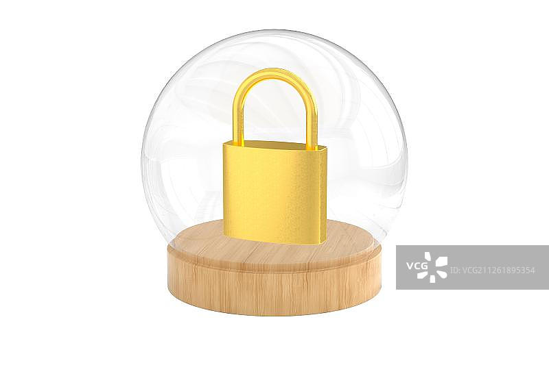3D玻璃罩内的锁图片素材