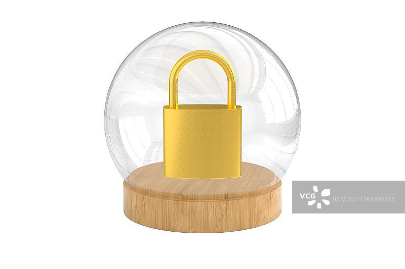 3D玻璃罩内的锁图片素材