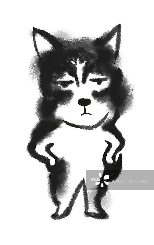 哈士奇单身狗掐腰图片素材