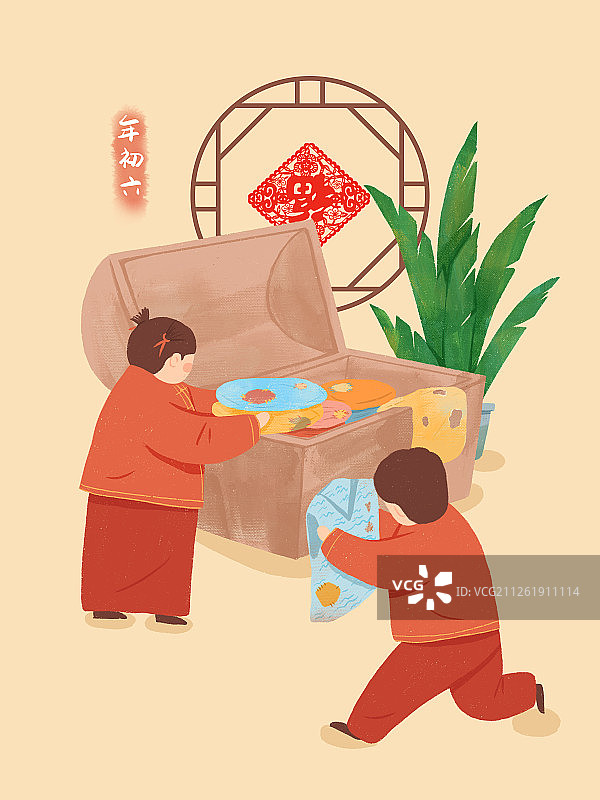 年俗大年初六送穷弃破衣图片素材