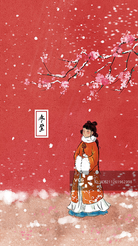 水墨风二十四节气之宫墙和猫-冬至图片素材