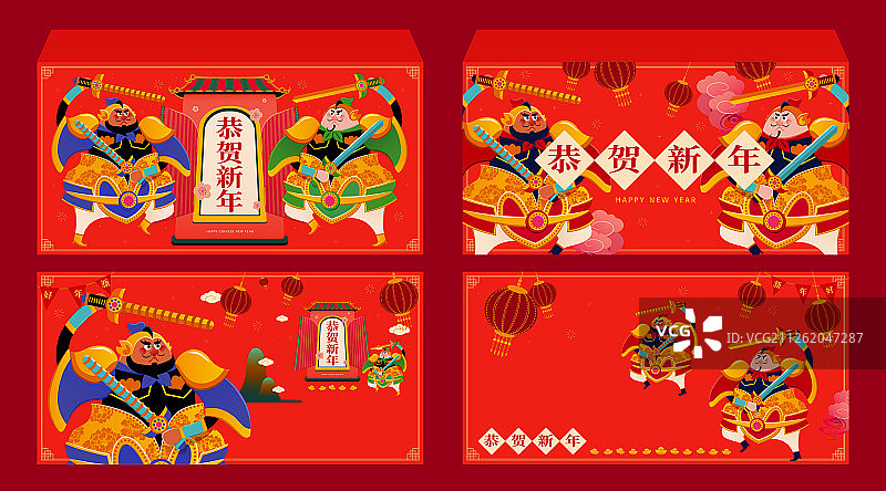 中国新年门神红包袋设计图片素材