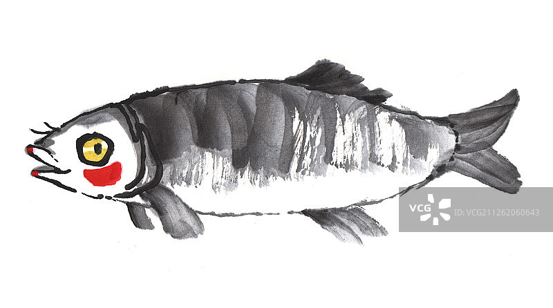 国画水墨插画-一条鱼图片素材