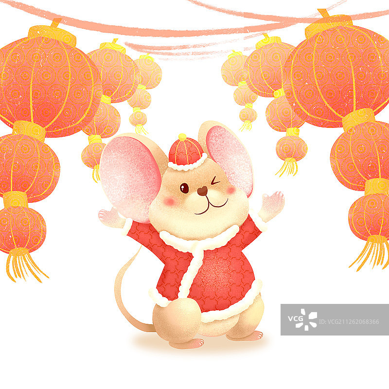 鼠年春节元旦过年灯笼老鼠拜年图片素材