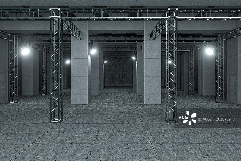 室内钢架水泥结构背景 三维渲染图片素材