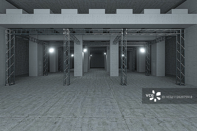 室内钢架水泥结构背景 三维渲染图片素材