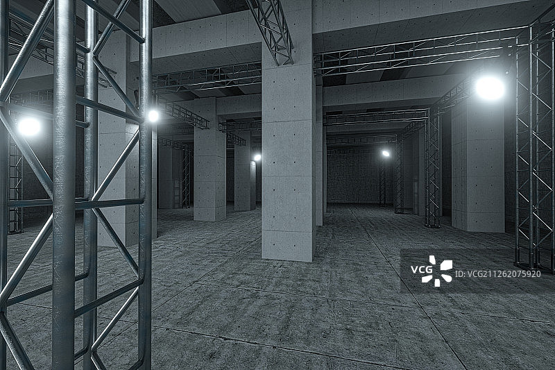 室内钢架水泥结构背景 三维渲染图片素材