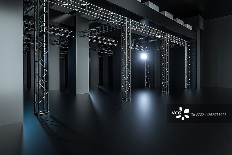 室内钢架水泥结构背景 三维渲染图片素材