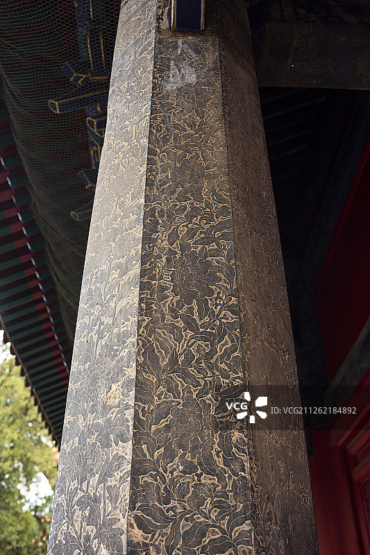 山东曲阜孔庙大成殿的盘龙石柱图片素材