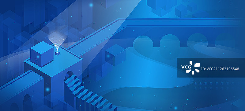 梦幻创造科技纪念碑谷风格创意插画图片素材