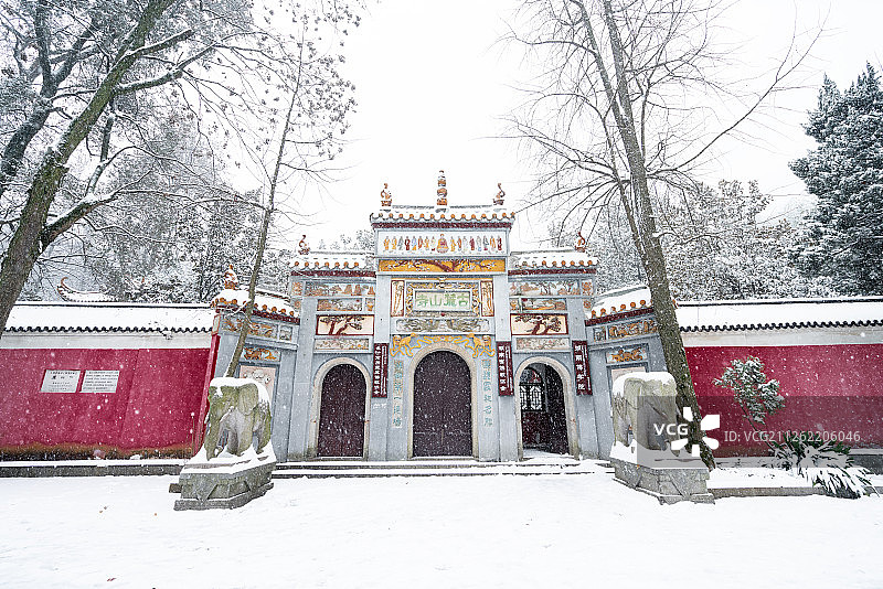 湖南长沙古开福寺雪景自然风光图片素材