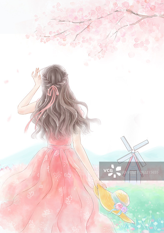 穿裙子的少女背影图片素材