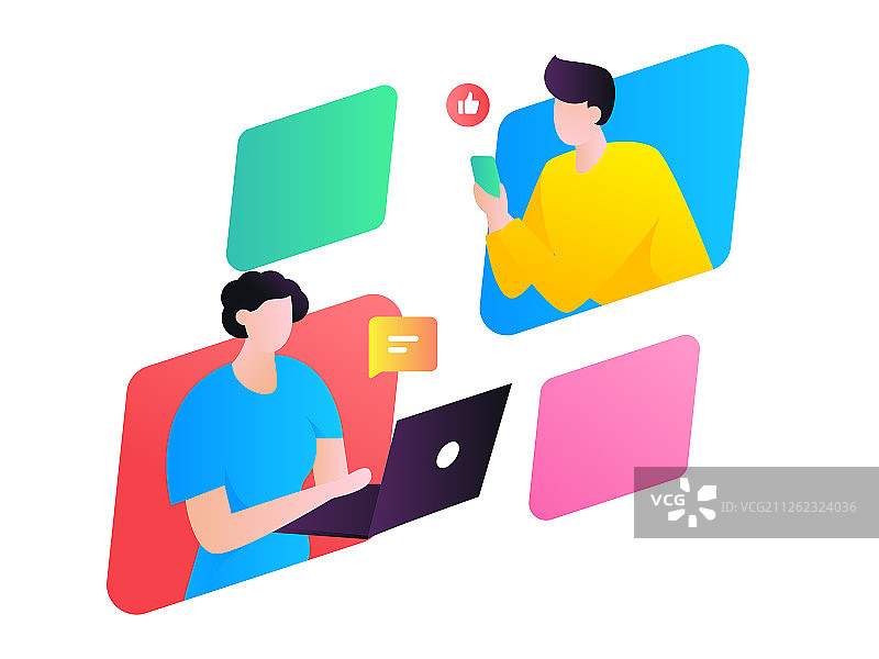 协作的男女，矢量扁平概念插画图片素材