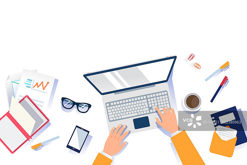 职业规划年终总结商务办公概念俯视图背景矢量插画图片素材