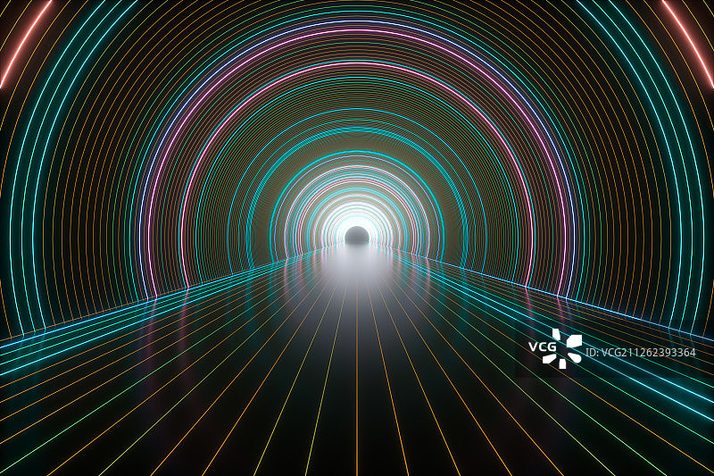 3D抽象射线隧道图片素材