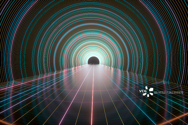 3D抽象射线隧道图片素材