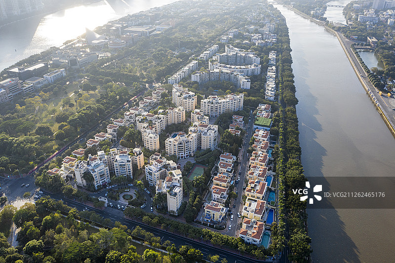 航拍广州二沙岛别墅豪宅区图片素材