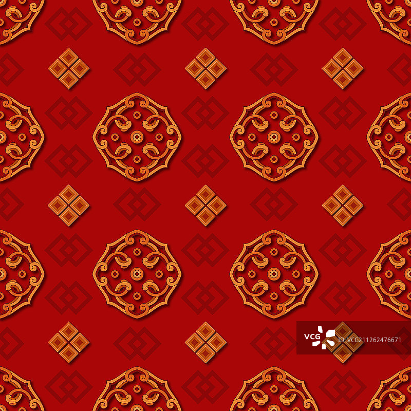 红色传统底纹无缝连续壁纸图案图片素材