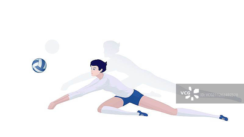 白色背景女排运动员跪地救球矢量图图片素材