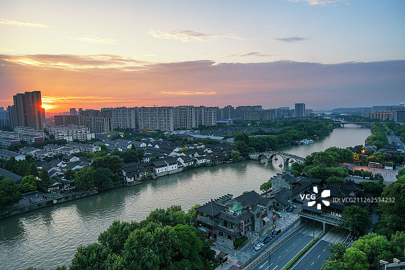 杭州京杭大运河拱宸桥夜景图片素材