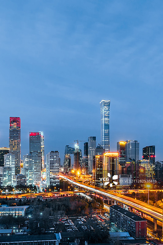 中国北京CBD建筑群高视角夜景风光图片素材
