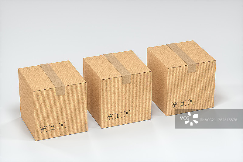 白色背景下崭新的包装箱 快递运输仓储概念图 三维渲染图片素材